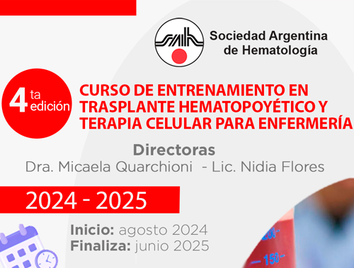 Curso de Entrenamiento en
Trasplante Hematopoyético y
Terapia Celular para Enfermería